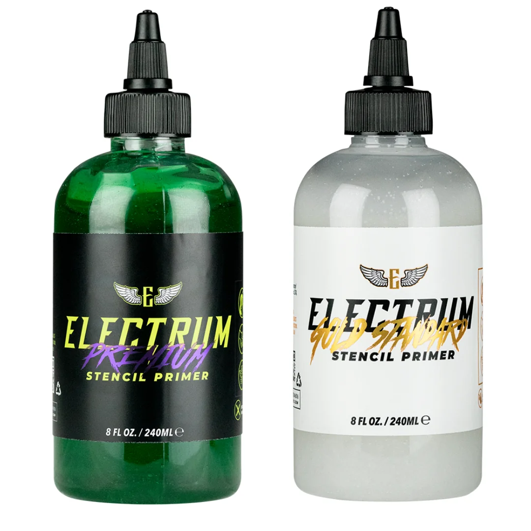 electrum-gel-vs-lotion-stencil-primer-white-and-darkGreen240and60Mil ژل استنسیل الکتروم - Image 1